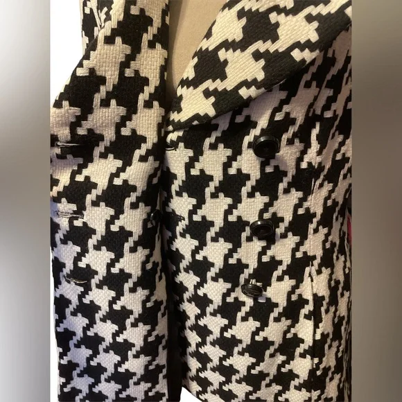 White House Black Market Houndstooth Pea Coat Large - Picture 7 of 13